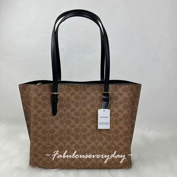 Coach Mollie Tote Bag In Signature Canvas In Tan/Gold/Black CV967 NWT - Picture 3 of 9